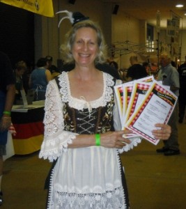 Fraulein with menu at Zion Church's Kitchen at MD German Festival