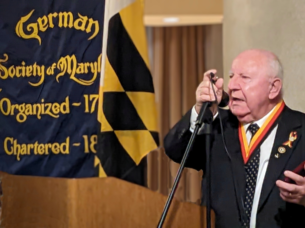 Hans Steffen accepting The German Society 2022 Award for his many contributions to maintaining German American culture in Maryland.
